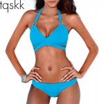 TQSKK 2017 Sexy Criss Cross Bikini Brazilian Bandage Swimsuit Women Push Up Swimwear Bikini Set Wrap Top Bathing Suits Biquini