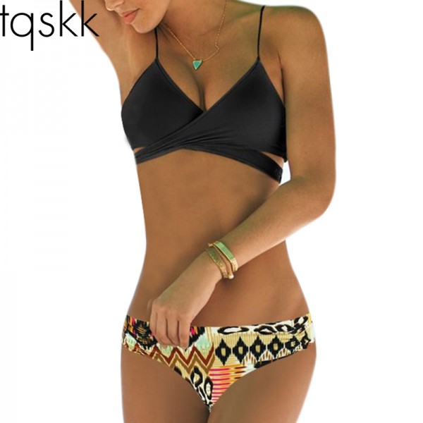 TQSKK 2017 Sexy Criss Cross Bikini Brazilian Bandage Swimsuit Women Push Up Swimwear Bikini Set Wrap Top Bathing Suits Biquini