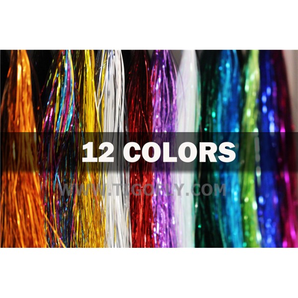 Tigofly 12 Assorted Colors  Holographic Flashabou Mylar Tinsel Flash Fly Tying Materials 1/69"  Wide