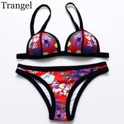 Trangel 2017 Colorful Sexy Bikini Floral Print Bikini set Halter Swimwear Women Bandage Swimsuit Low Waist Padded Bathing suit 