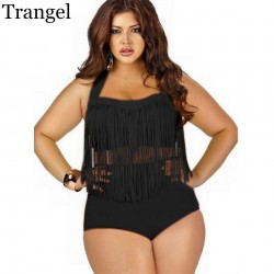 Trangel Plus Size 4XL Bikini Vintage Long-line Tassel Fringe Women Female High Waist Swimsuit Wear Push up Bikini Bathing Suits