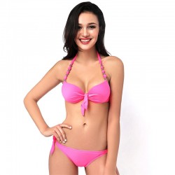 Trikini Brazilian style Bikini push up big BREAST CUP swimsuit swimwear female bikinis set pants side lacing high elastic 2017