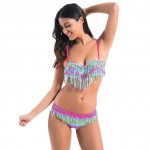 Trikini Hot Sale Bikini Set Women Ladies Sexy Retro Padded Swimwear Push Up Tassel Swimsuit Bathing  Lace-up S M L