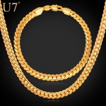 U7 Classic Snake Chain Bracelet And Necklace Set For Men Gift Wholesale Trendy African Dubai Silver/Gold Color Jewelry Sets S374
