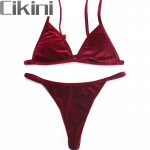 Velvet Bikini Set 2017 Women Swimsuit Monokini Bodysuit Swimming Suit Bathing Suits Swim Halter Thong Beach Swimwear Cikini