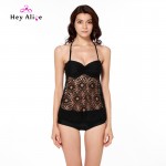 Vintage Retro Tankinis Set Newest Swimwear Top Halter Crochet Lace Swimsuits Women Push Up Tankini Sexy Bathing Suits