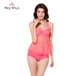 Vintage Retro Tankinis Set Newest Swimwear Top Halter Crochet Lace Swimsuits Women Push Up Tankini Sexy Bathing Suits