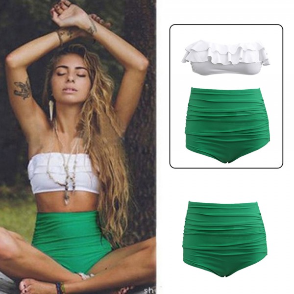 Vintage Ruffle High Waist Bikini Swimwear Women Swimsuit Bathing Suit Swimsuits Sexy Women Swimsuit Bikini Set free shipping