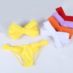 Women Black Sexy Swim Wear Solid Swimwear Brazilian Bikini Big Bow Bandeau Beach Wear Halter Swimsuit Push Up Bathing Suit