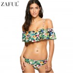ZAFUL 2017 Women Sexy Off The Shoulder Floral Print Flounce Bikini Set Swimsuit Bathing Suit Biquinis Maillot De Bain Swimwear