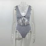 brazilian 2017 Bathing suit women maillot de bain Two-Piece Sexy Swimwear Set Striped Gold Patchwork Hand knitting Design Bikini