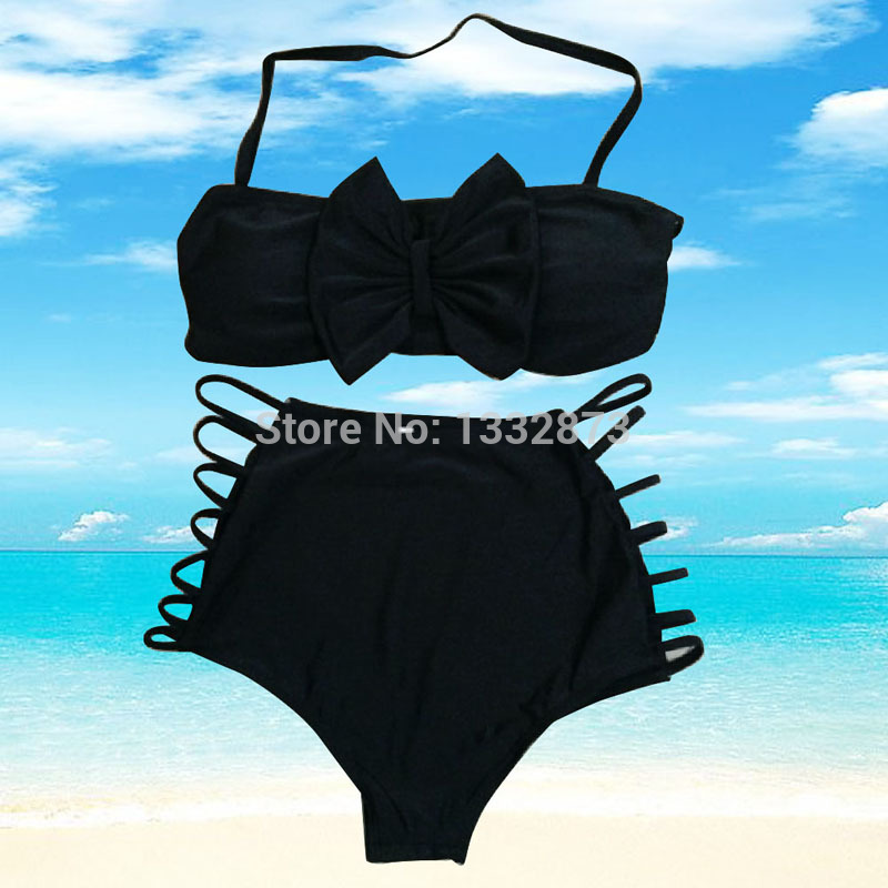 -New-Sexy-Women-Bow-Bandeau-High-Waist-Side-Bandage-Bikini-Swimwear-Swimsuit-Size-S-XL-EA14-32636892499