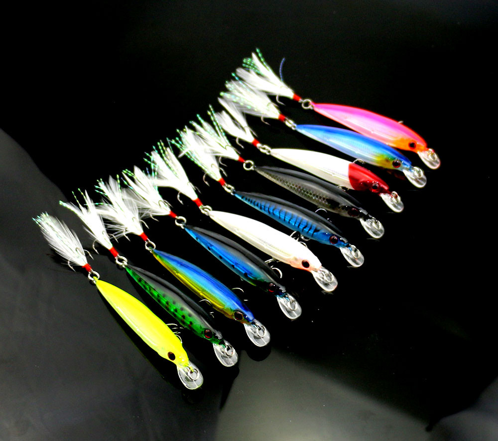 100PCS-Isca-Artificial-Hard-Bait-8G-9CM-6-Feather-Hook-Wobbler-Laser-Minnow-Fishing-Lures-Tackle-32579747528