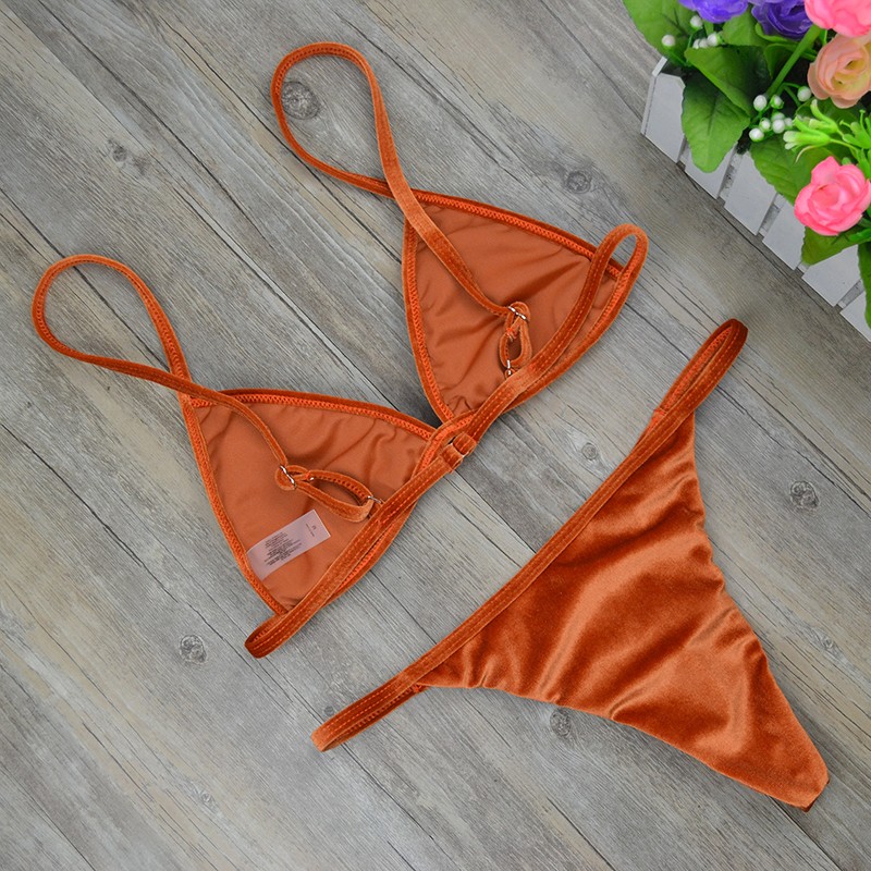 2017-Women-Dark-Green-Orange-Gold-Velvet-Thong-Bikinis-Sets-Swimwear-Swimsuit-Brazilian-Beach-Wear-B-32786447924