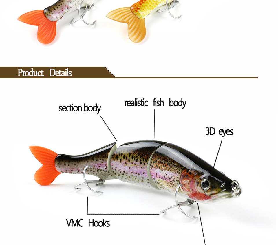 65quot48g--New-Pike-Fishing-Lure-Artificial-Fish-Bait-3-Segment-Crankbait-Lifelike-Swimbait--VMC-Hoo-32606903293