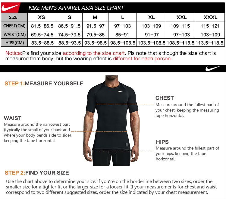 Nike Dri Fit Shirt Size Chart