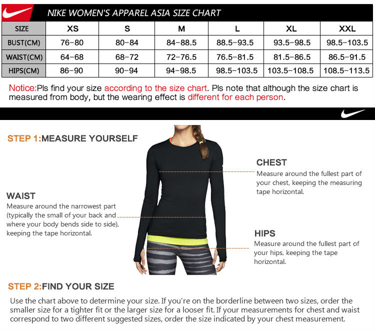 nike womens hoodie size chart