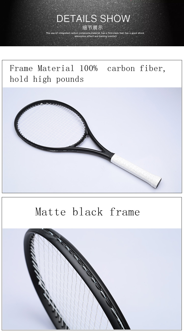 PDLiNaBlackTennisRacketFoamedhandleHandglue100CarbonFibreMaterialFrameRafaelNadalPDGTRacquetFreeShipping-32775932659